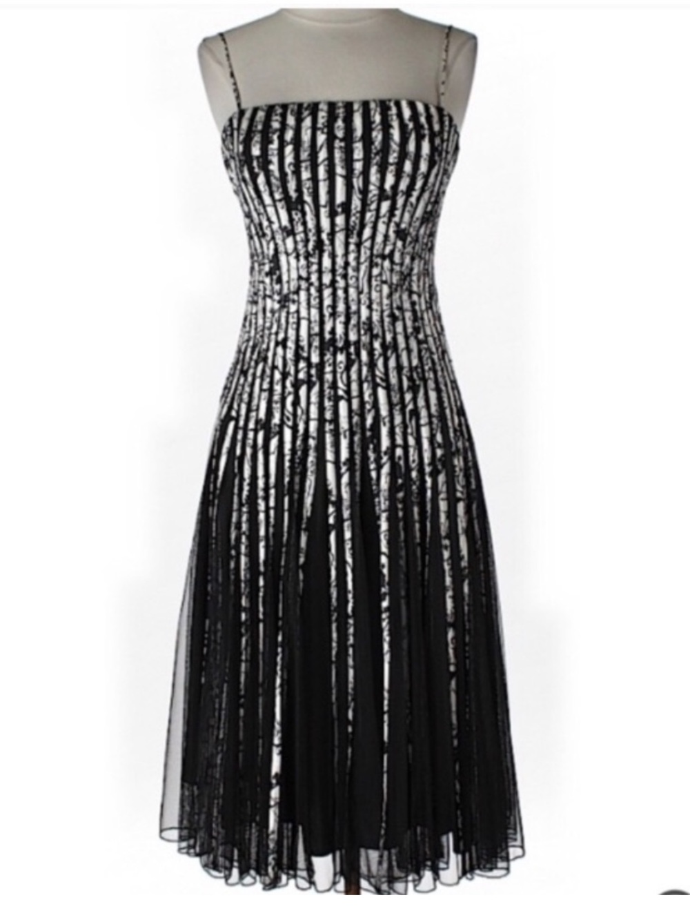 Frank Lyman Floral Sheer Overlay Accordion MeshTulle Pleated Gown Cocktail Dress